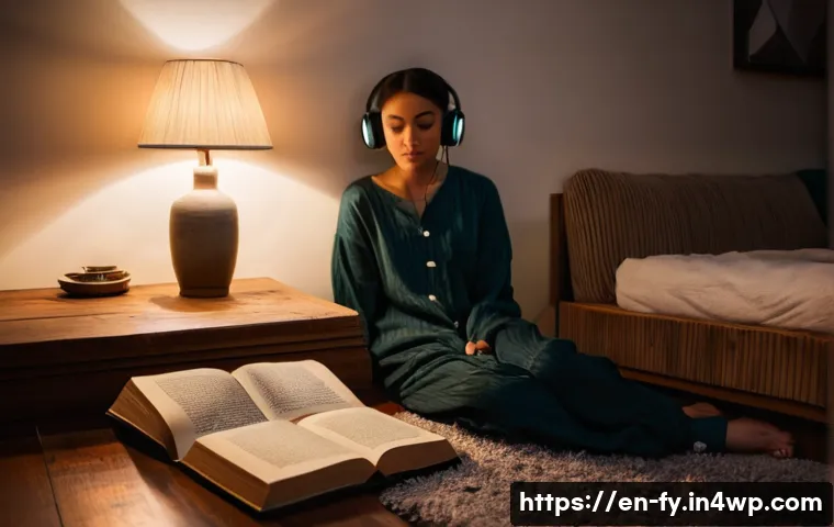 ASMR의 효과적인 활용법 - **"Cozy Evening Whispers"**: A young adult person, dressed in comfortable, soft cotton pajamas, is s...