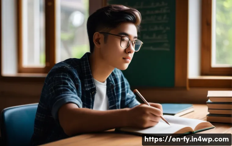 ASMR의 다양한 적용 사례 - A serene study room scene featuring a young adult student wearing comfortable casual clothing and gl...
