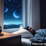 Home 21 ASMR의 심리적 효과에 대한 전문가 의견 - A serene bedroom scene at night with soft, warm ambient lighting, featuring a person lying comfortab...