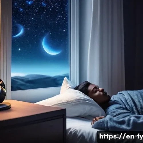 Home 33 ASMR의 심리적 효과에 대한 전문가 의견 - A serene bedroom scene at night with soft, warm ambient lighting, featuring a person lying comfortab...