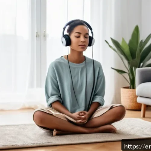 Home 17 ASMR 체험이 개인적 성장에 미치는 영향 - A serene indoor scene depicting a young woman sitting cross-legged on a soft rug in a cozy living ro...
